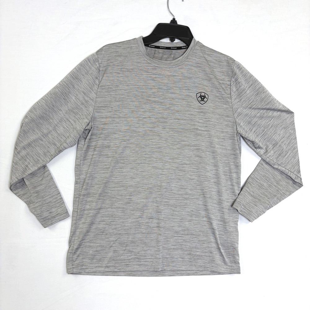 Ariat Men Gray AriatTEK Long Sleeve Performance Shirt Space Dye Camo Logo Small